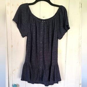 Lucky Brand Peplum Faux Button Heathered Top Size 1X